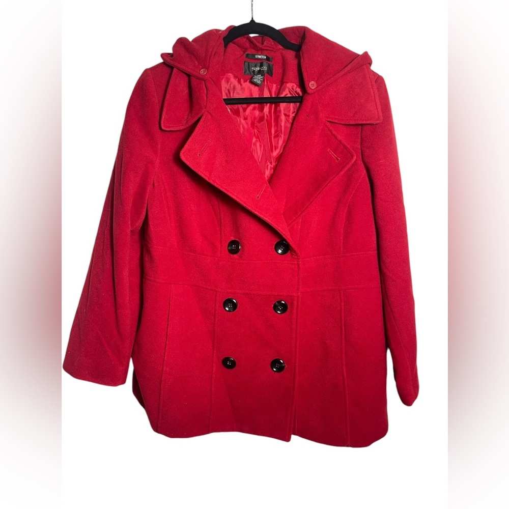 NWT Style & Co Macy’s size 14W red double breasted Pea Coat BEAUTIFUL
